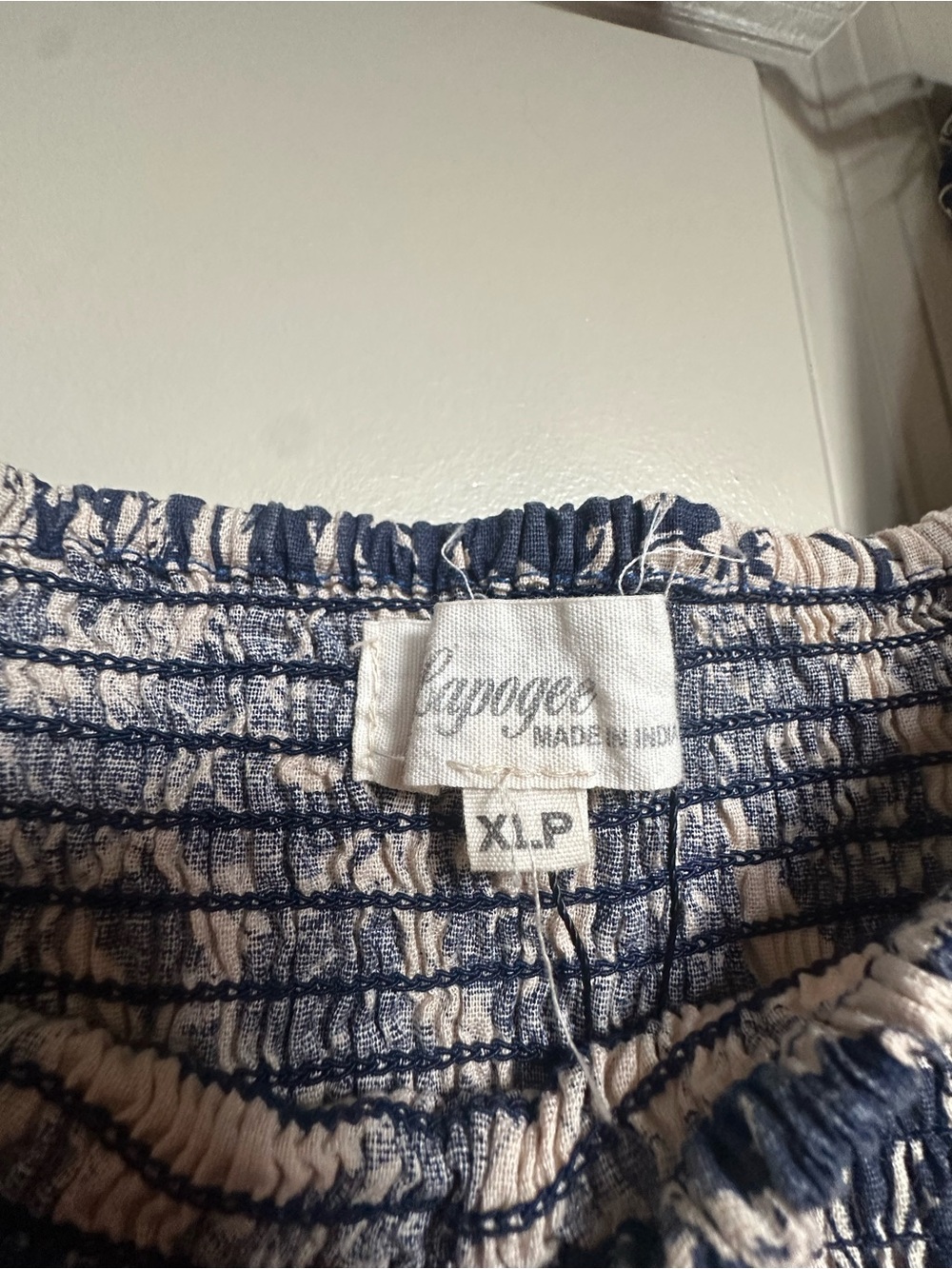 Lapogee Navy and Cream Smocked Maxi Dress - Women’s XL/P